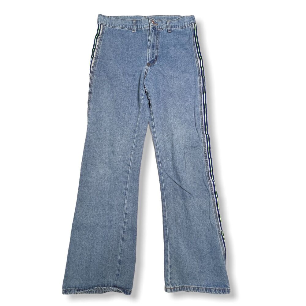 Vintage Outlaw Flare Jeans 9 Blue High Rise Stripe Retro USA Denim 30x31